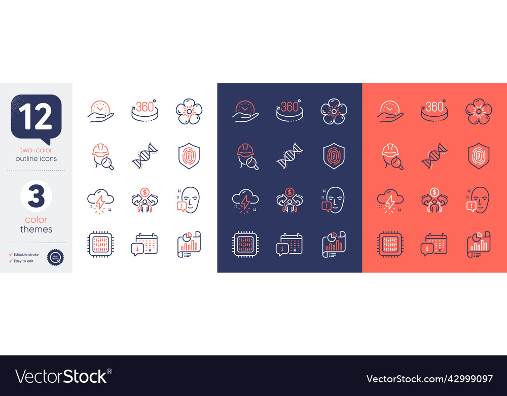 Set of calendar inspect and 360 degrees line vector image Set of calendar inspect and 360 degrees line