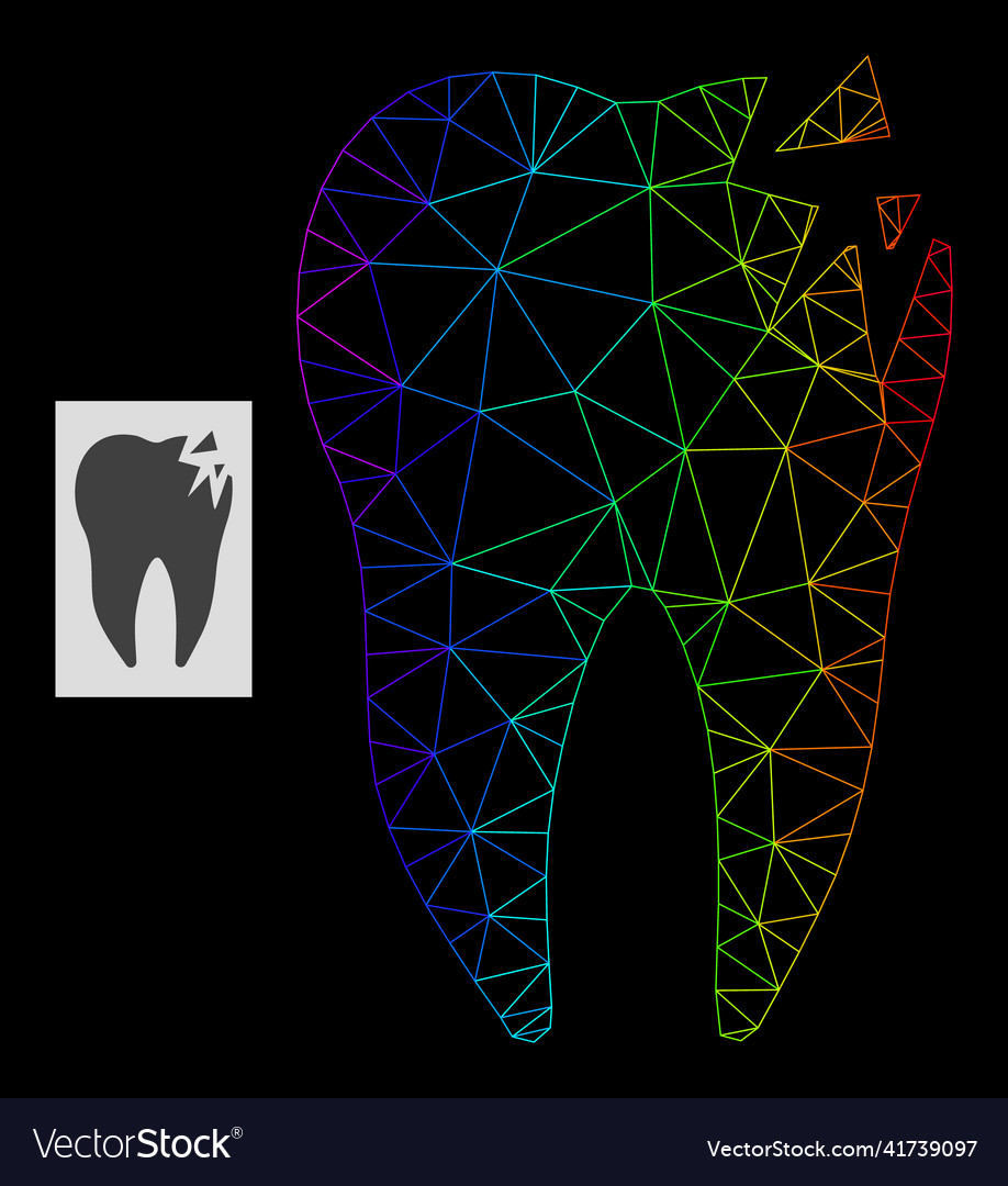 Spectrum gradiented polygonal net cracked tooth vector image Spectrum gradiented polygonal net cracked tooth