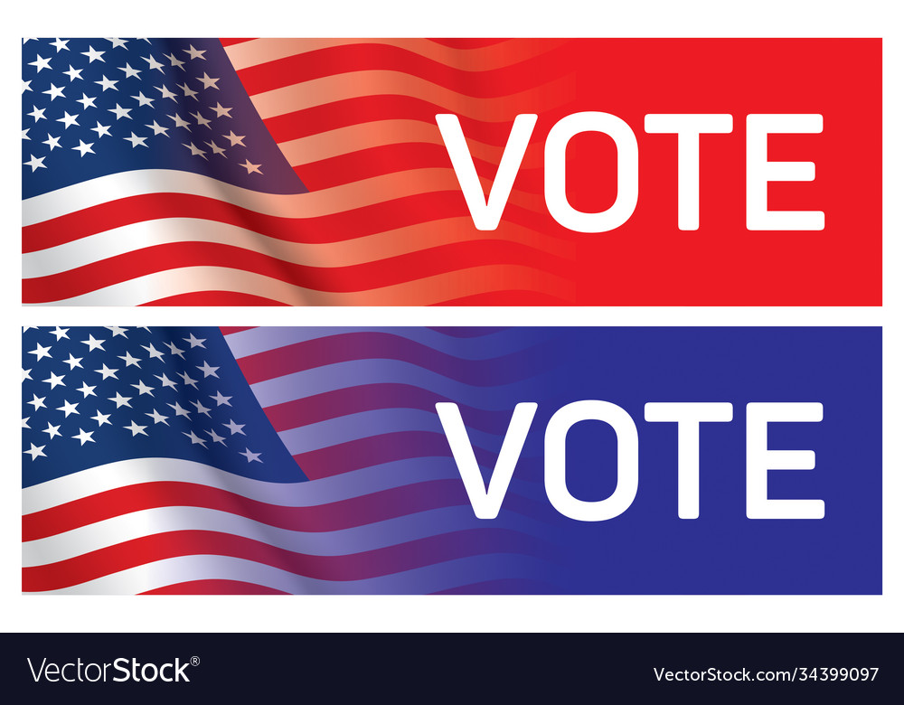 Voting banners with waving usa flag background vector image Voting banners with waving usa flag background