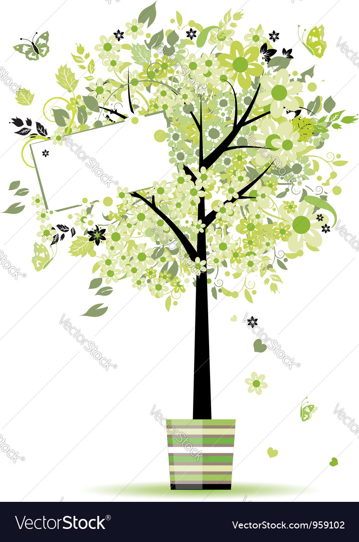 Beautiful spring tree in pot for your design
