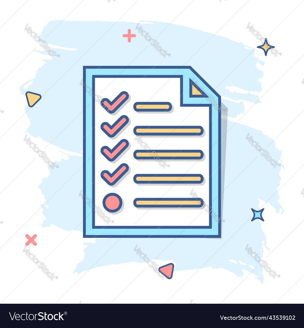 Cartoon checklist icon in comic style document