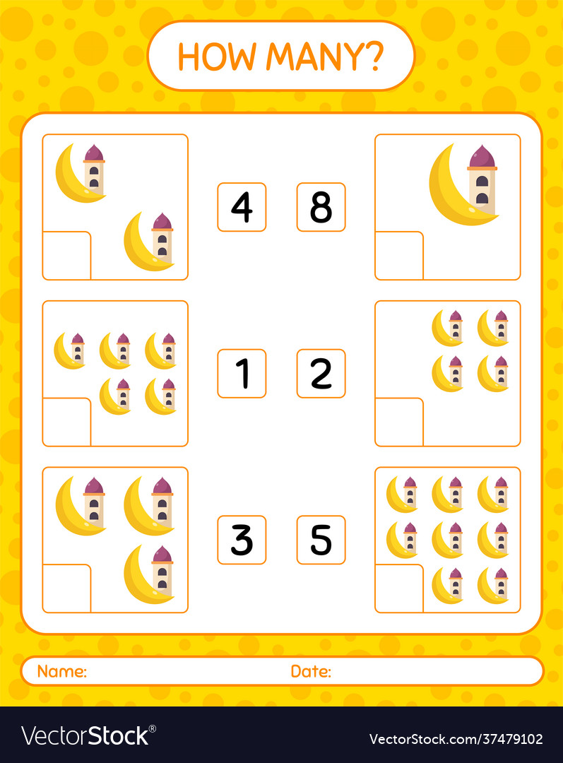 How many counting game with mosque worksheet vector image How many counting game with mosque worksheet