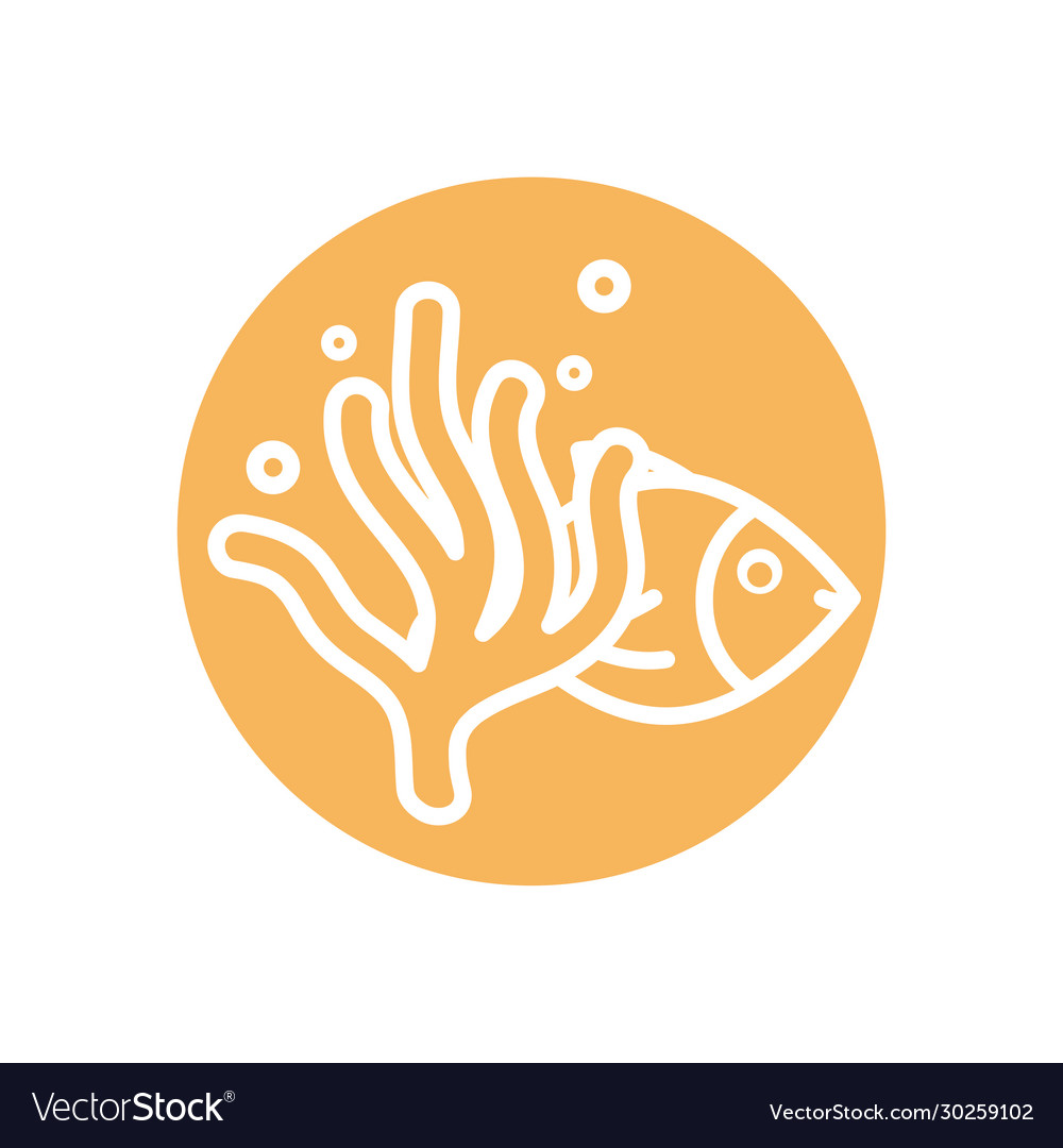Isolated fish with alga line block style icon