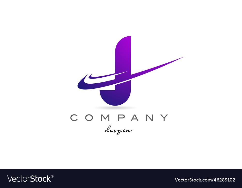 J purple alphabet letter logo with double swoosh Vector Image