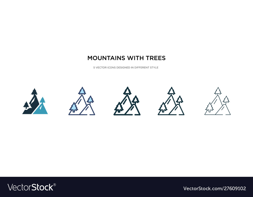 Mountains with trees icon in different style two