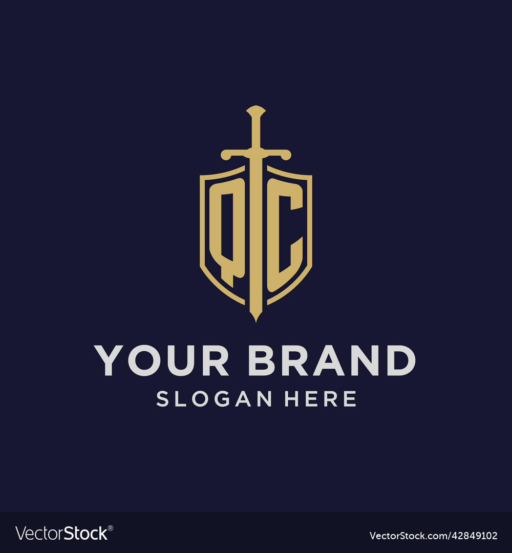 Qc logo initial monogram with shield and sword Vector Image Qc logo initial monogram with shield and sword