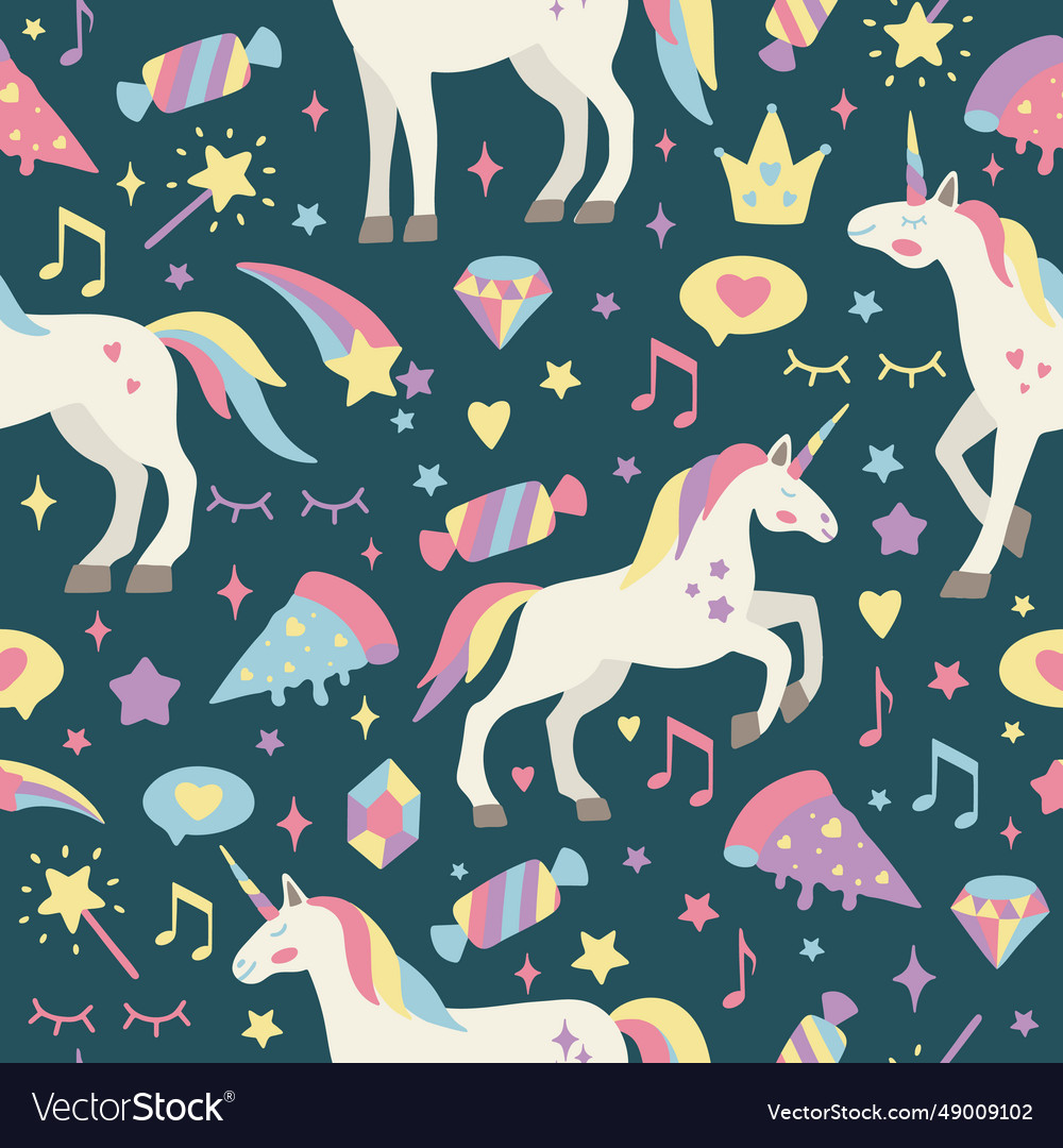Seamless pattern with cute unicorns vector image Seamless pattern with cute unicorns