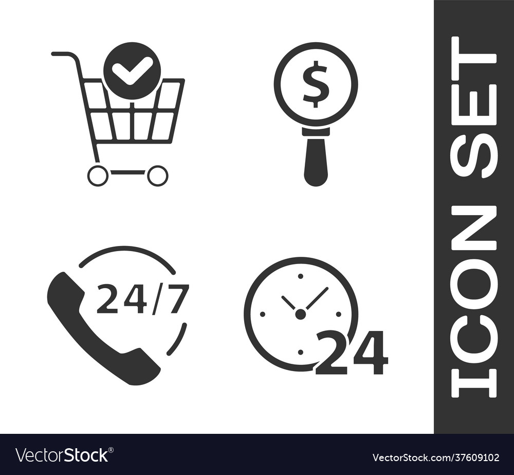 Set clock 24 hours shopping cart with check mark vector image Set clock 24 hours shopping cart with check mark