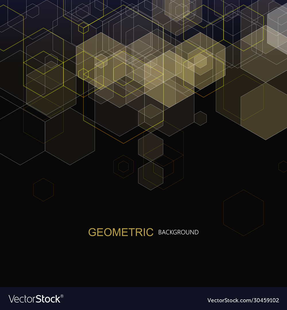 Tech geometric black background with hexagon vector image Tech geometric black background with hexagon