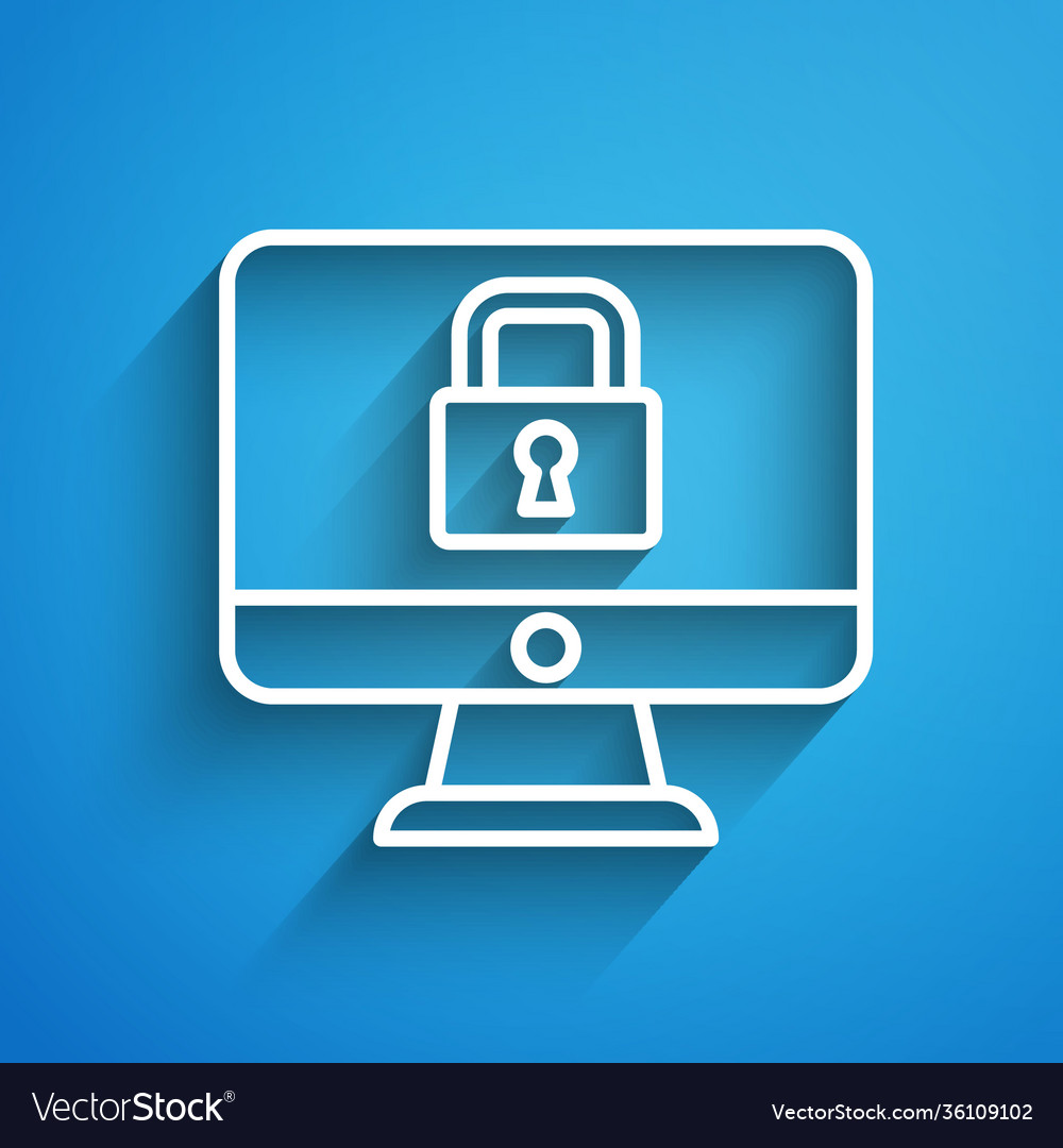 White line lock on computer monitor screen icon Vector Image