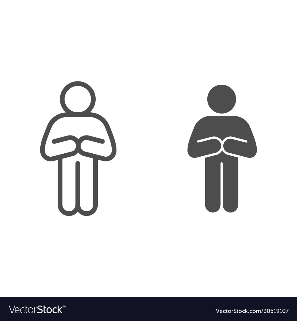 Begging or apologizing man pose line and solid vector image Begging or apologizing man pose line and solid