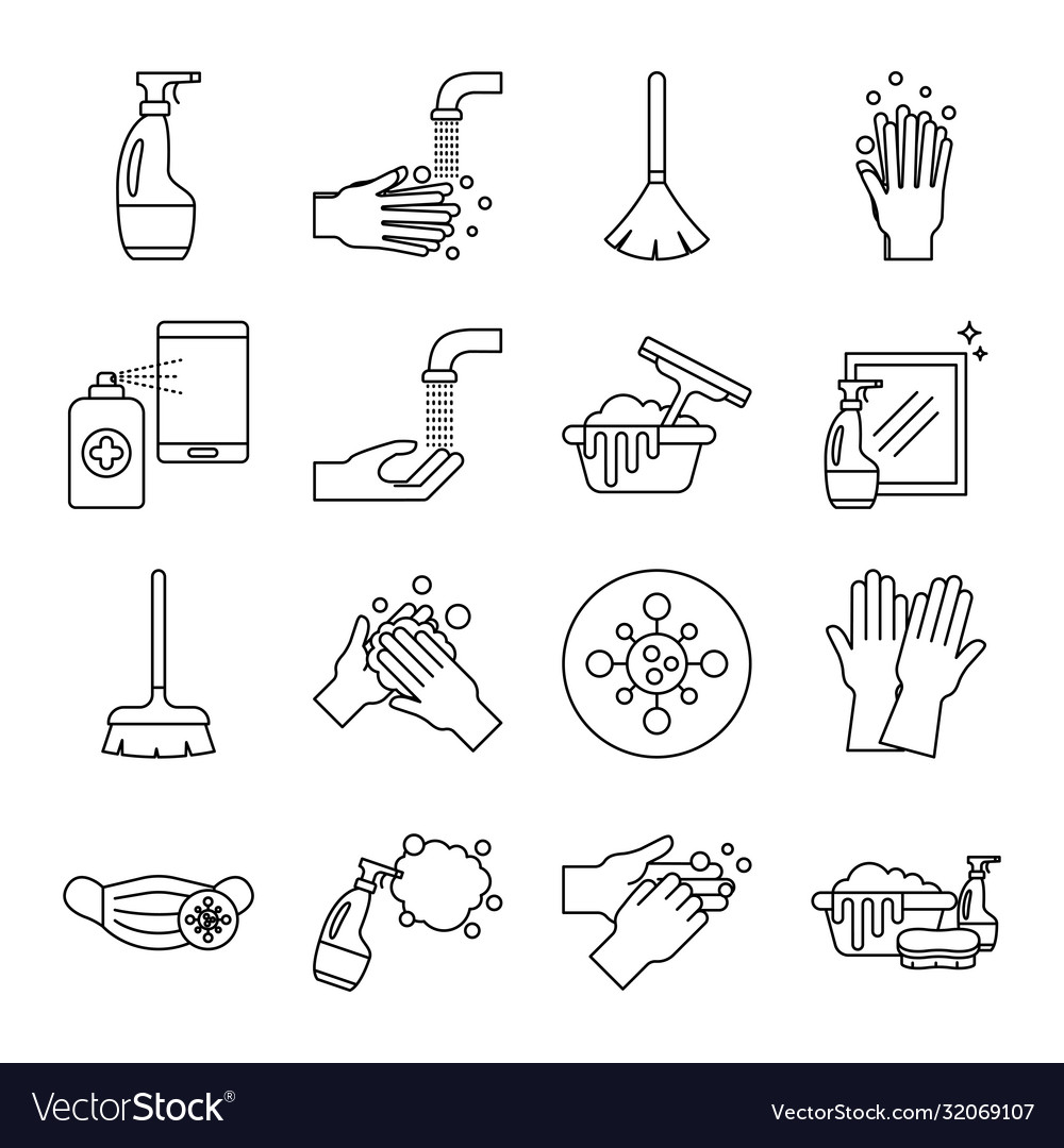 Cleaning service line style icon set design