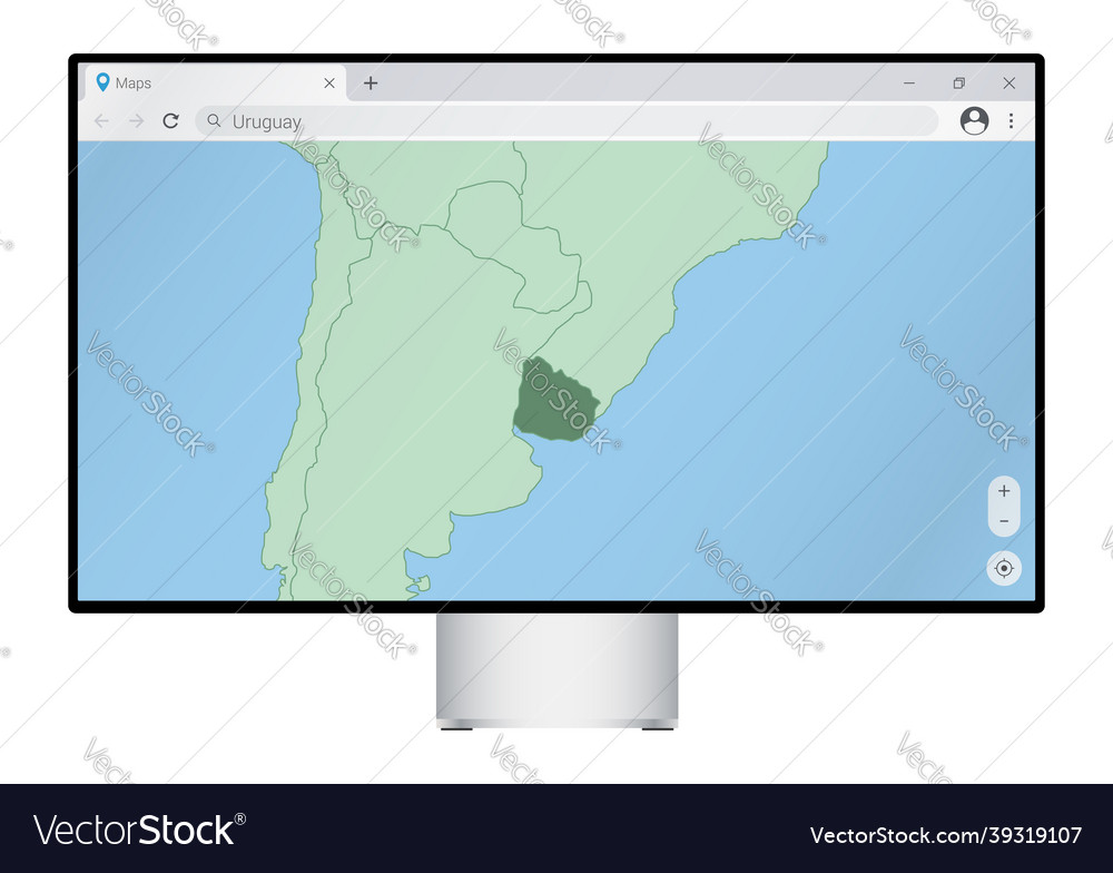 Computer monitor with map of uruguay in browser