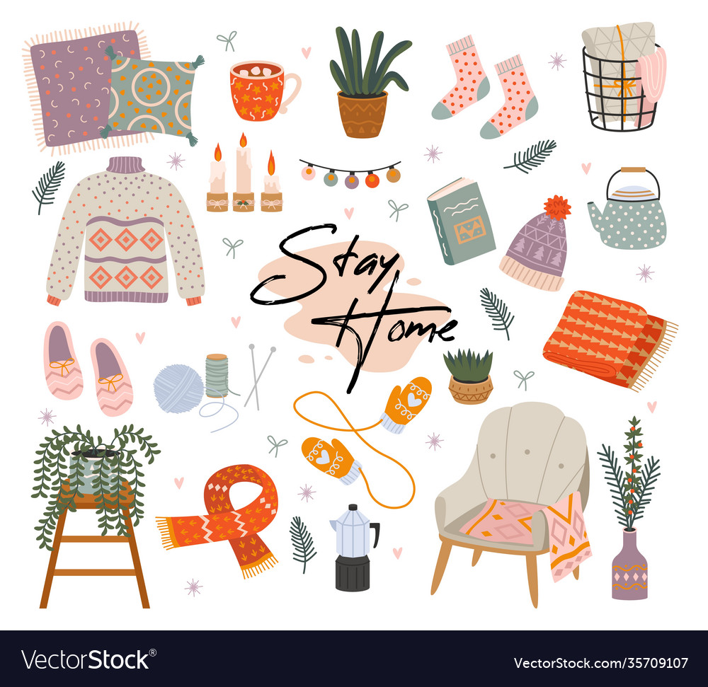 Cozy home scandinavian comfort hand drawn Vector Image