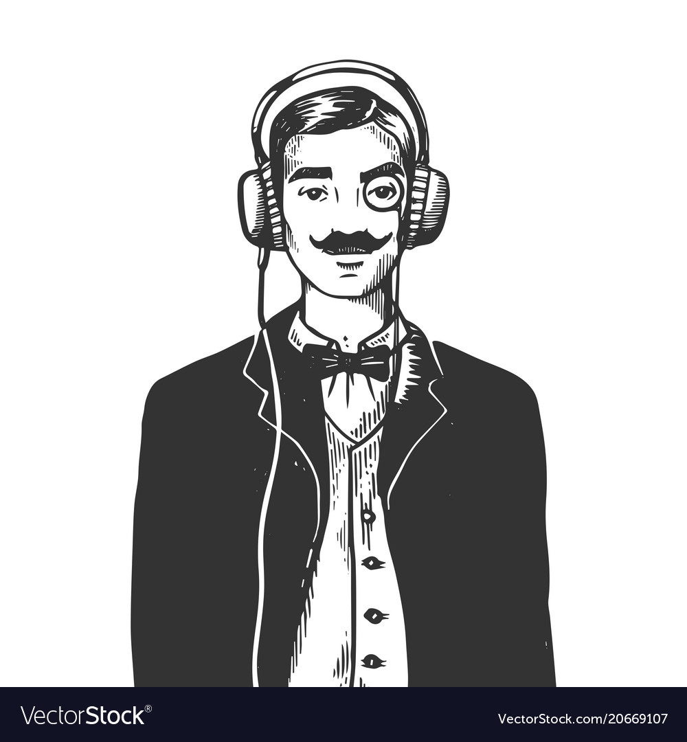 Gentleman mit Kopfhörer Gravur