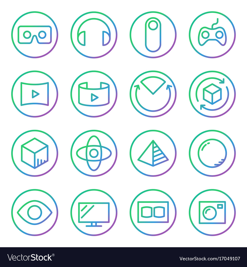 Gradient rounded line icons for virtual reality