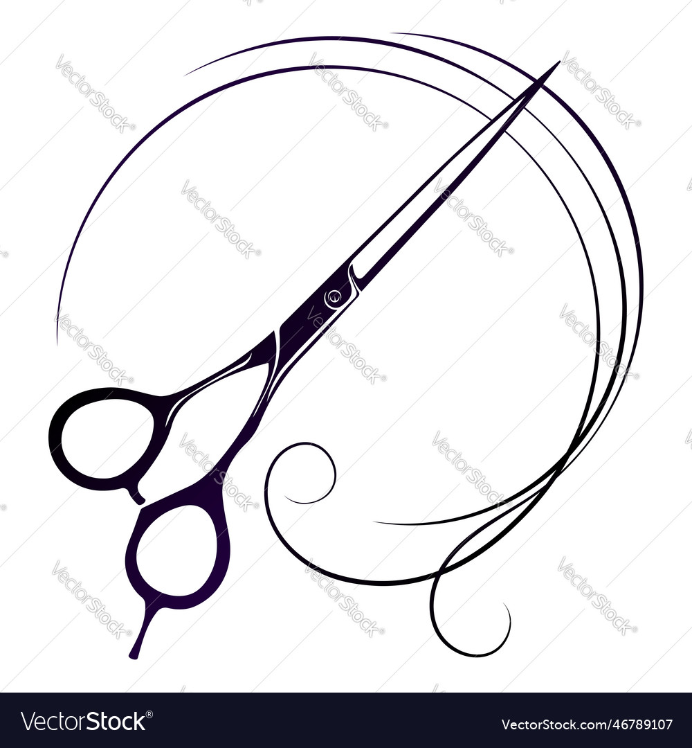 Hair stylists scissors and beautiful curl of Vector Image