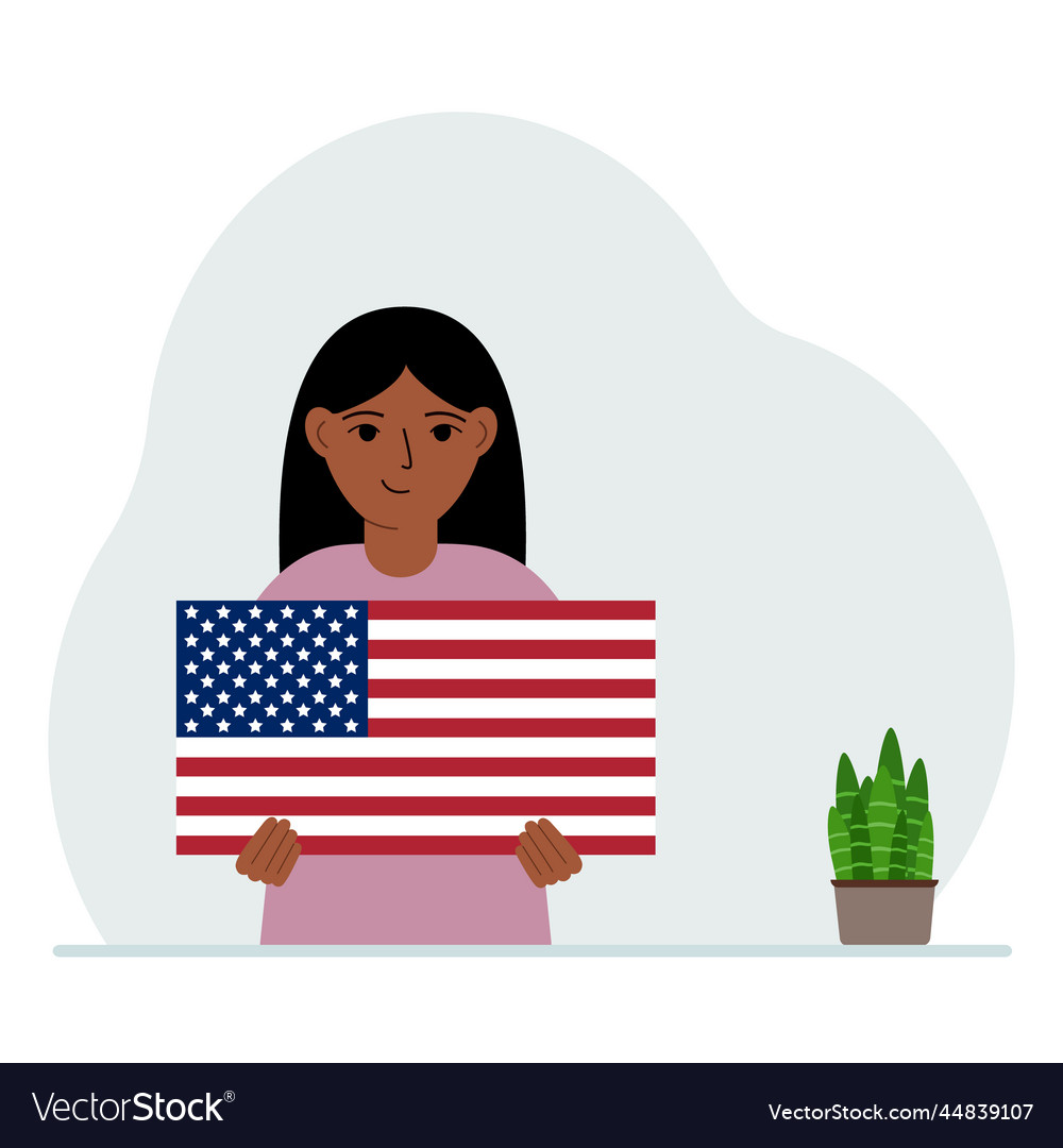 Little girl is holding a us flag the concept