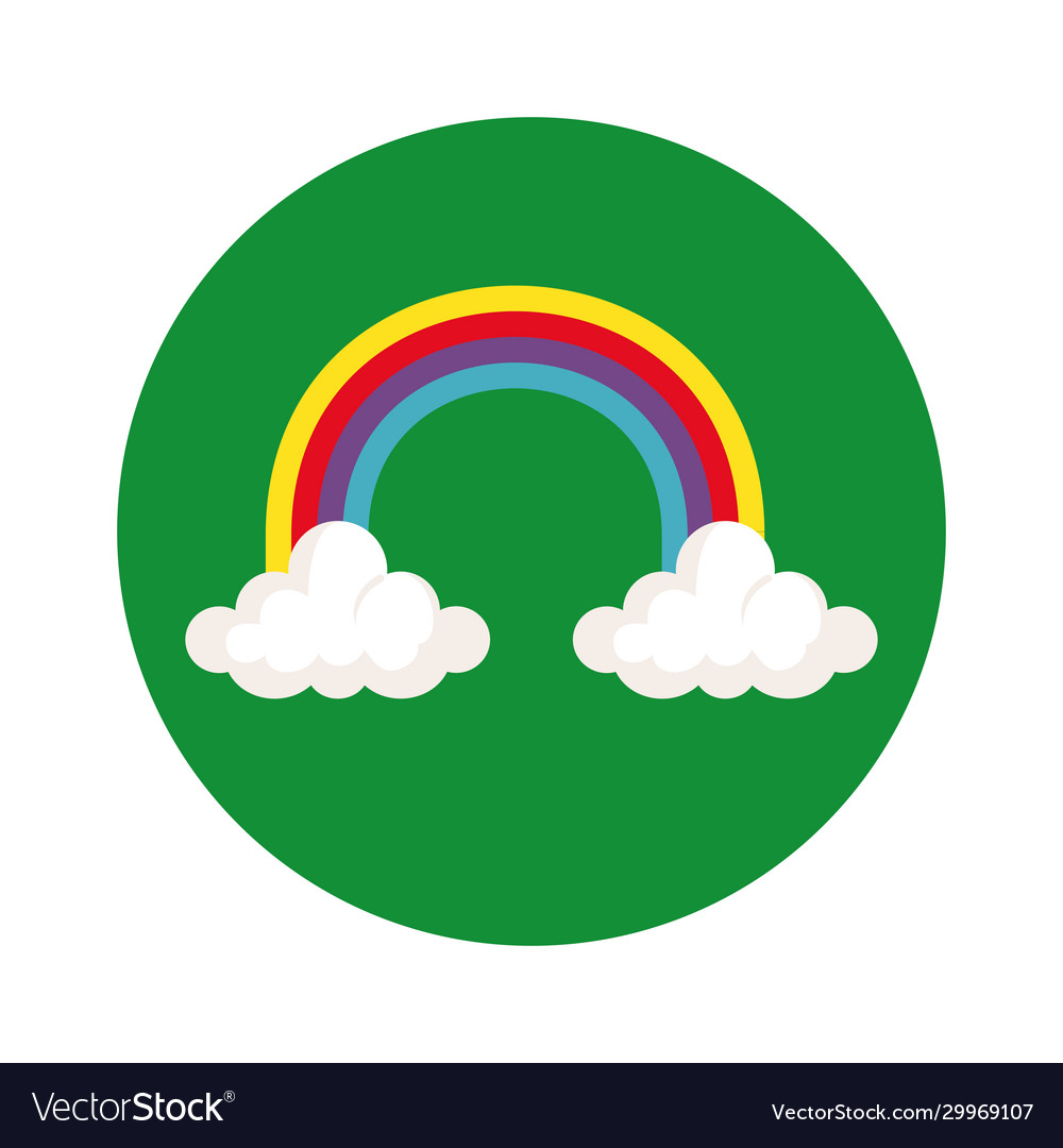 Rainbow with clouds in frame circular isolated