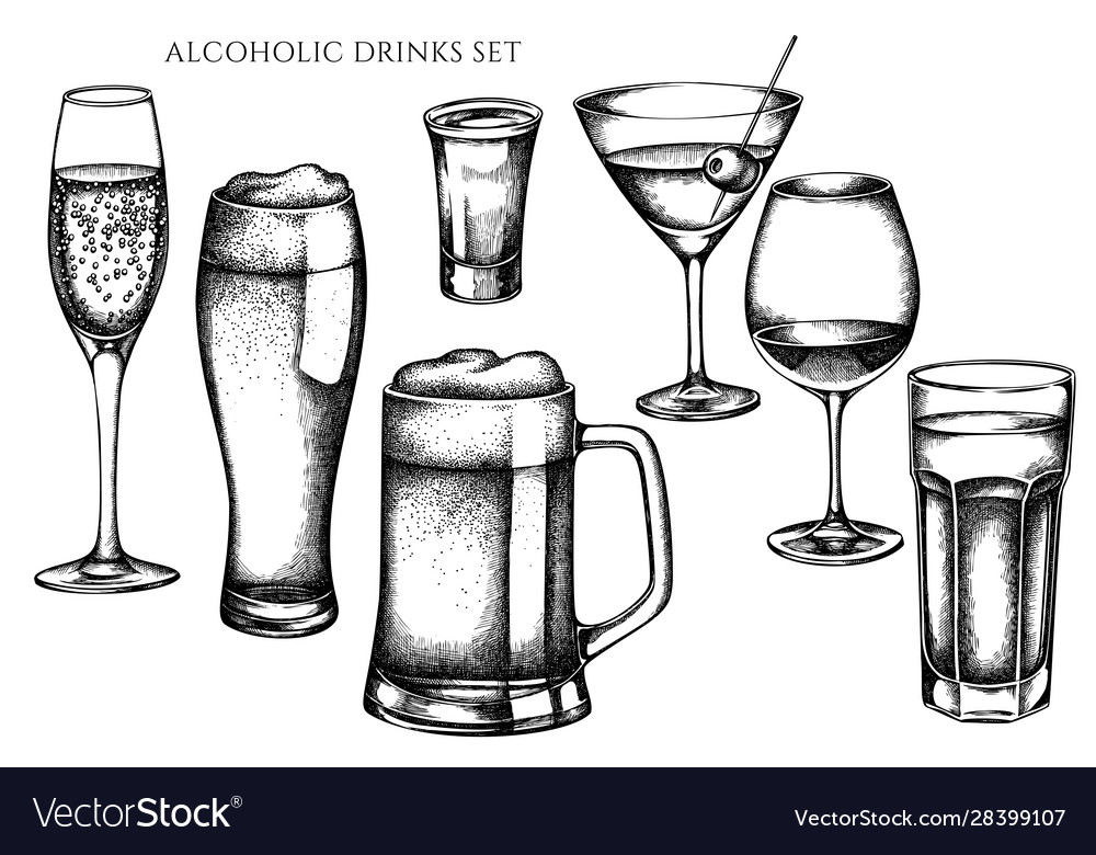 Set Hand Drawn Black And White Glass Royalty Free Vector