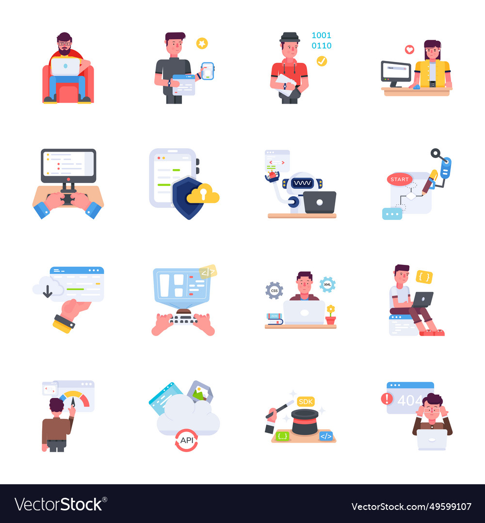 Set von Web-Ingenieuren flache Icons