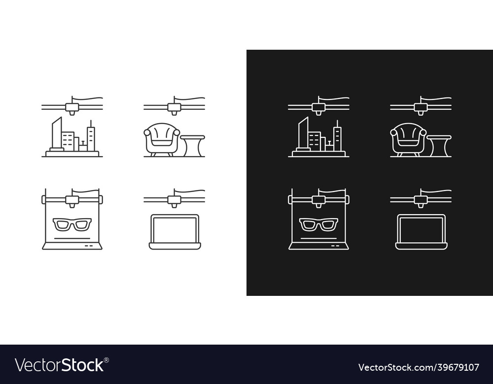 Three dimensional objects production linear icons vector image Three dimensional objects production linear icons