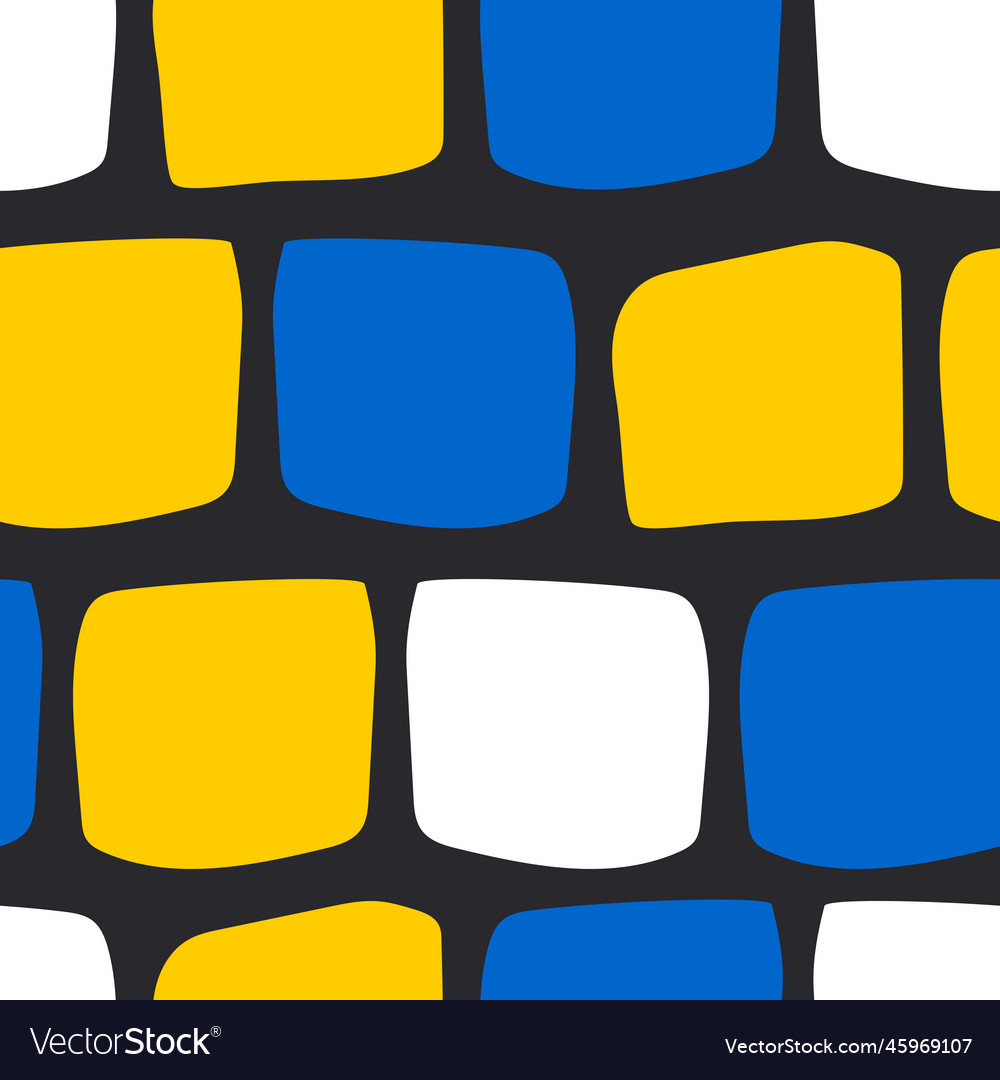 Yellow blue and white squares on a black