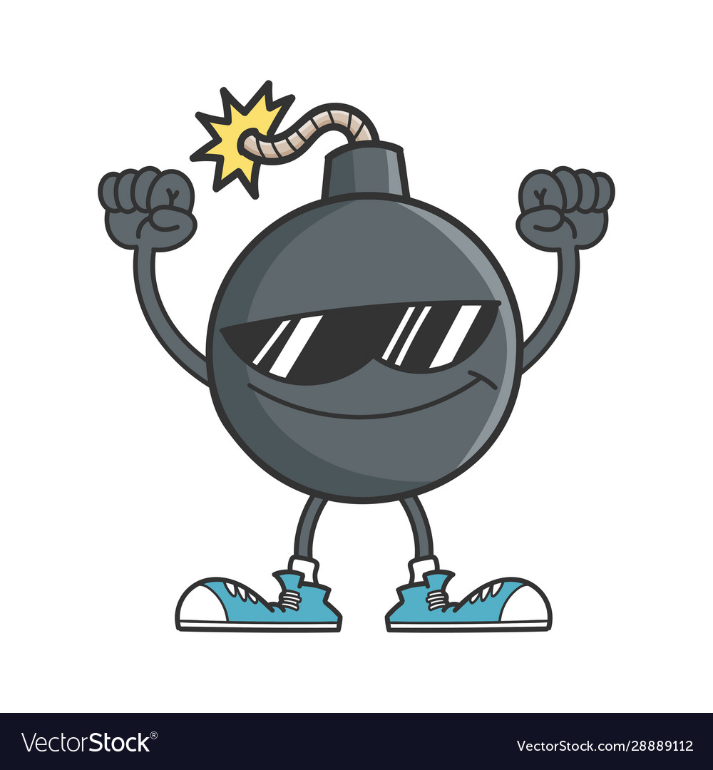 Cheering bomb character with sunglasses Royalty Free Vector