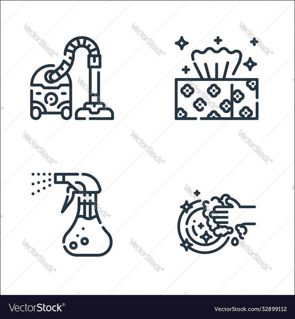 Cleaning line icons linear set quality
