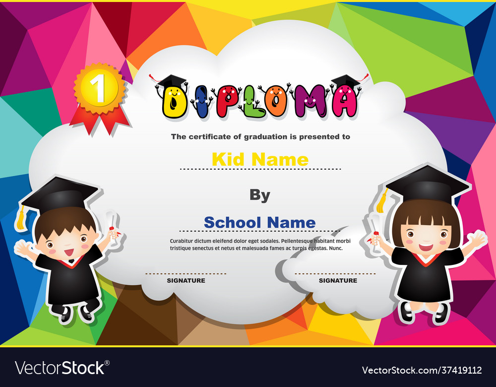 Colorful kids diploma certificate background Vector Image