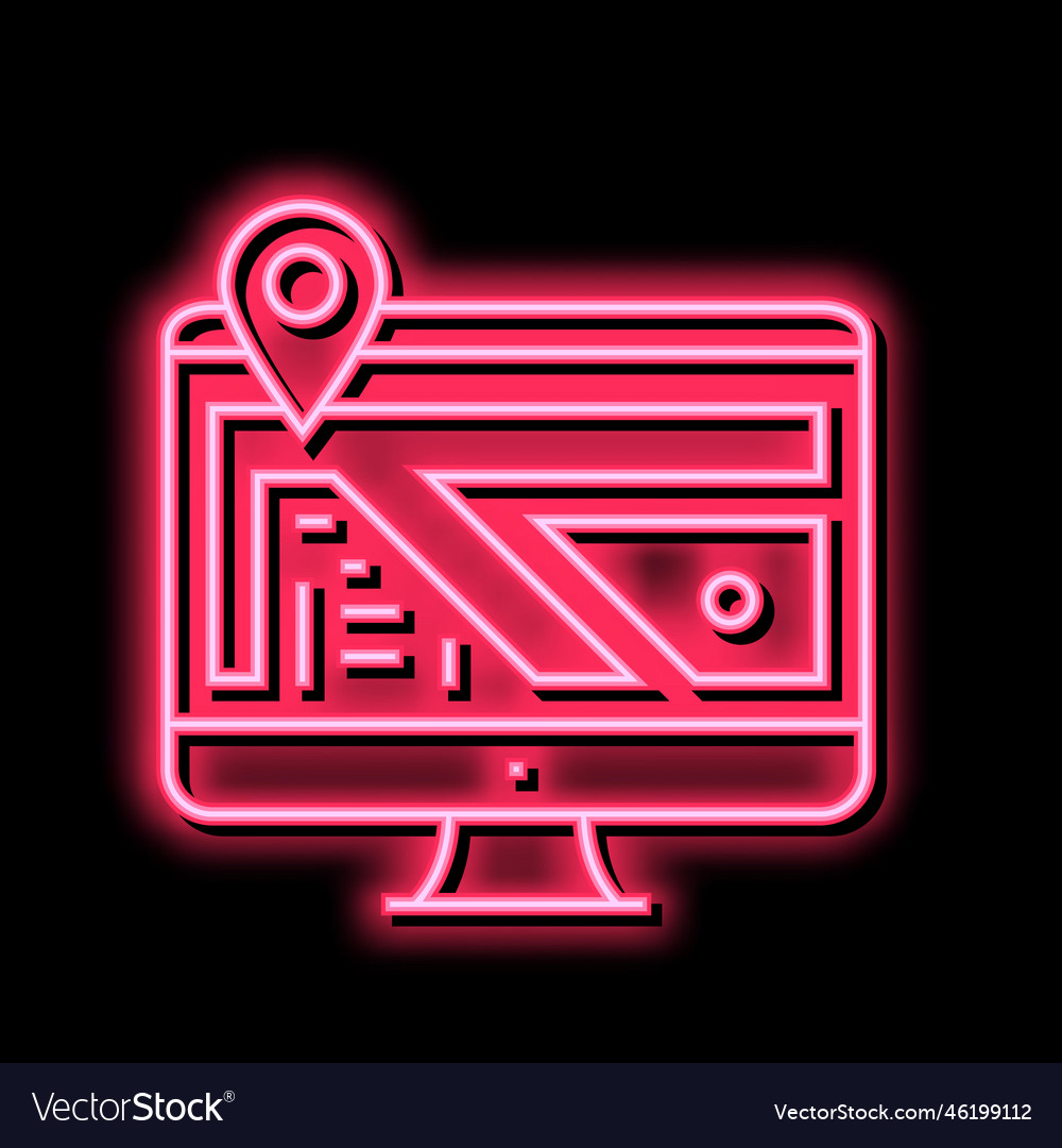 Computer monitor map location neon glow icon