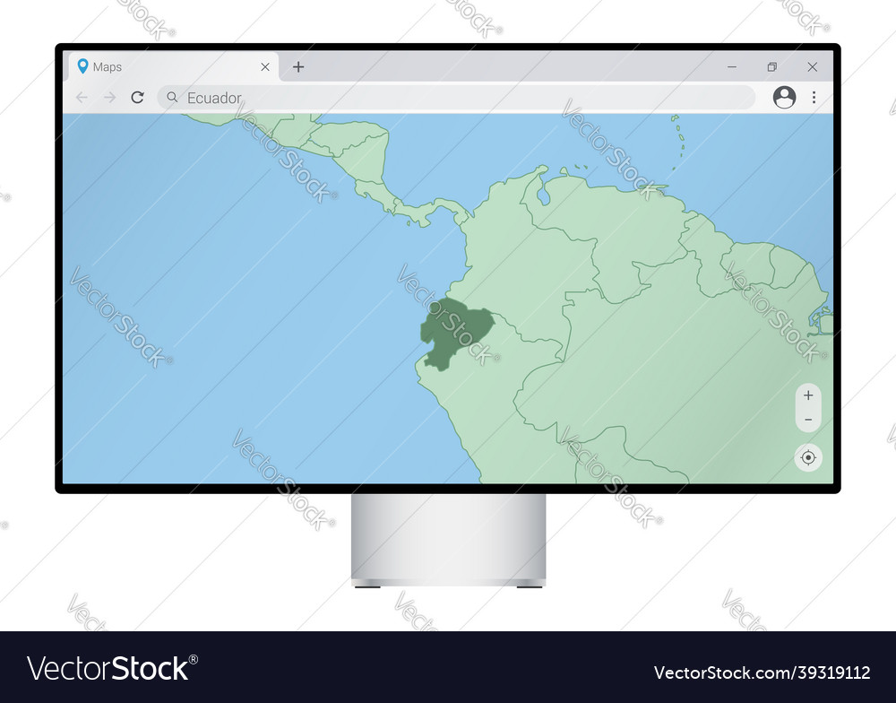 Computer monitor with map of ecuador in browser