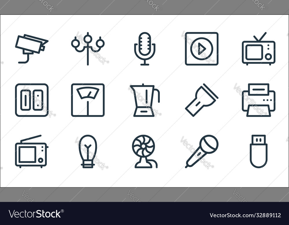 Electronics line icons linear set quality vector image Electronics line icons linear set quality