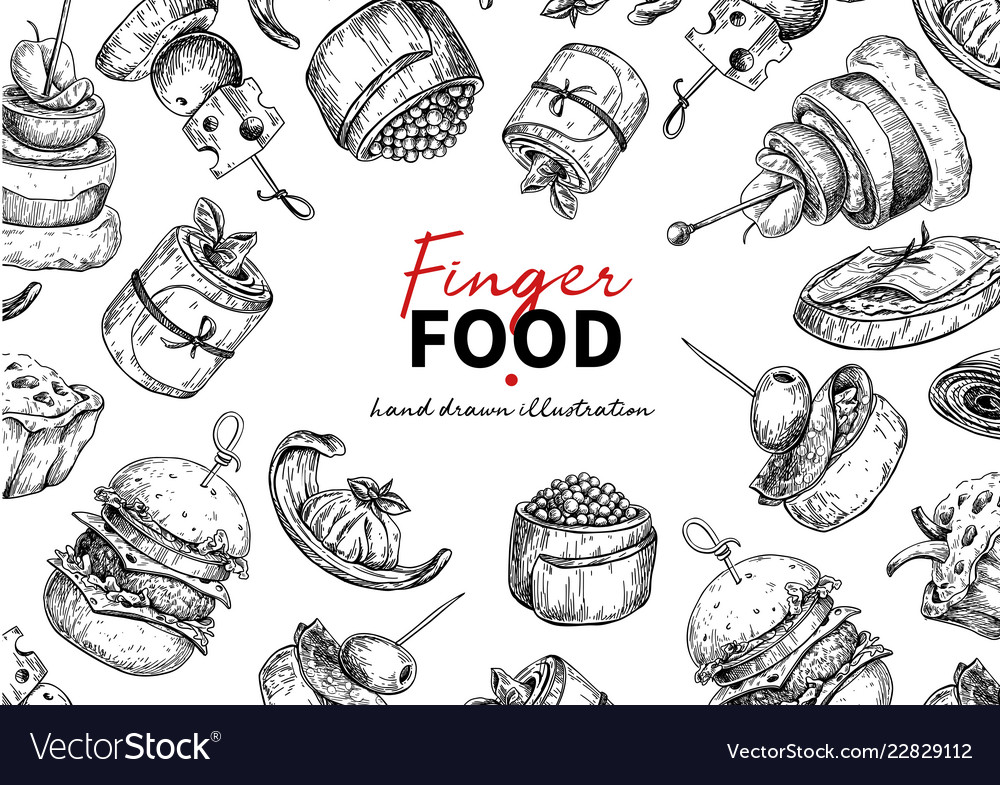 Finger food frame drawing catering service Vector Image