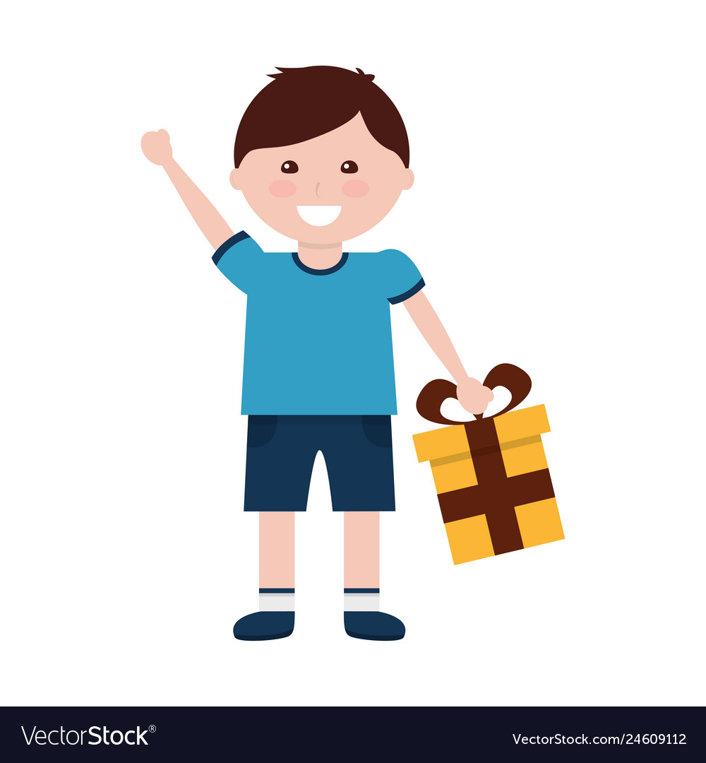 Happy boy holding gift box birthday