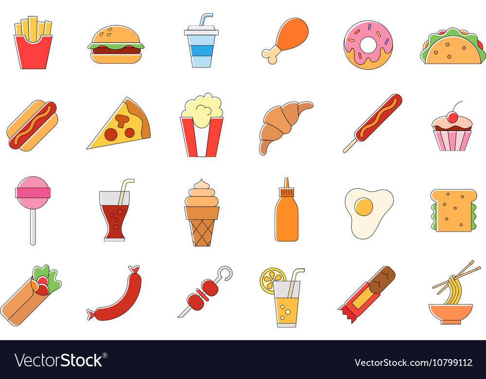 Junk food icons set Royalty Free Vector Image - VectorStock