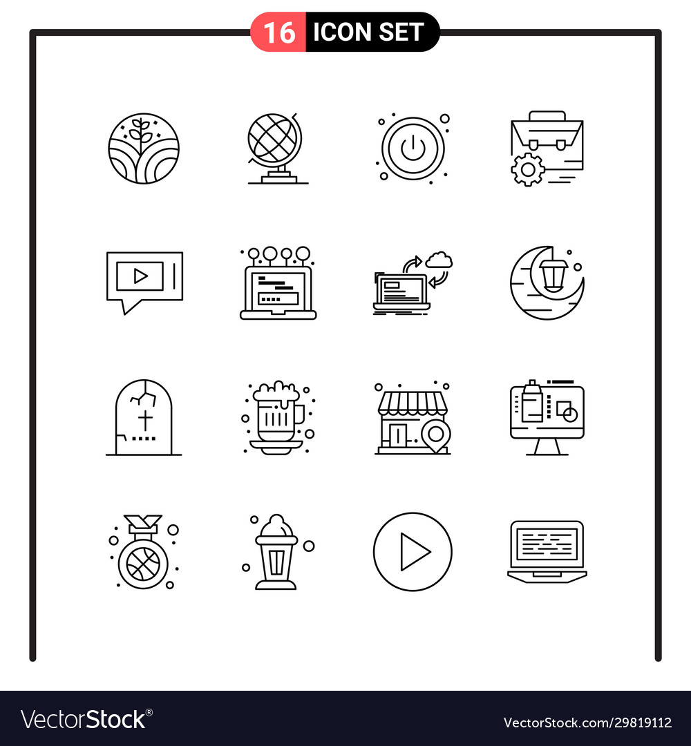 Set 16 line style icons for web and mobile vector image Set 16 line style icons for web and mobile