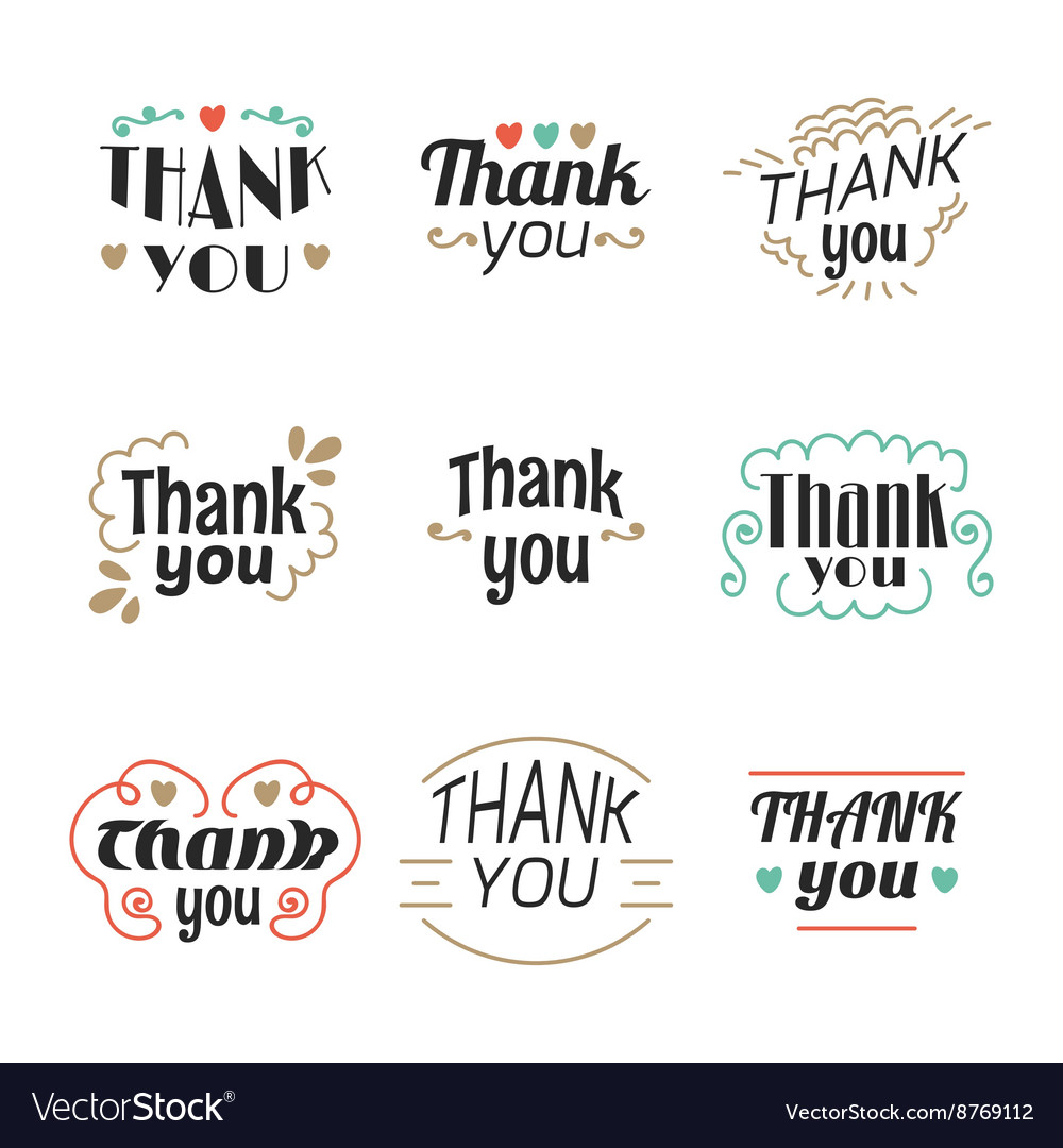 Set 9 thank you labels emblems stickers or Vector Image