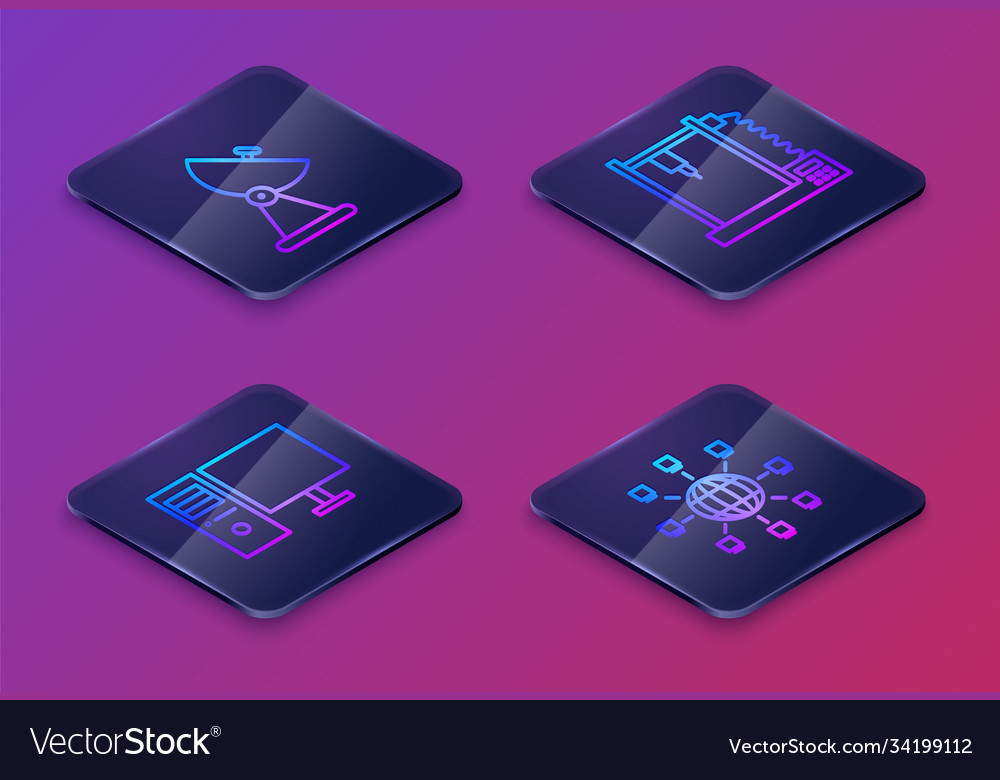 Set isometric line radar computer monitor 3d