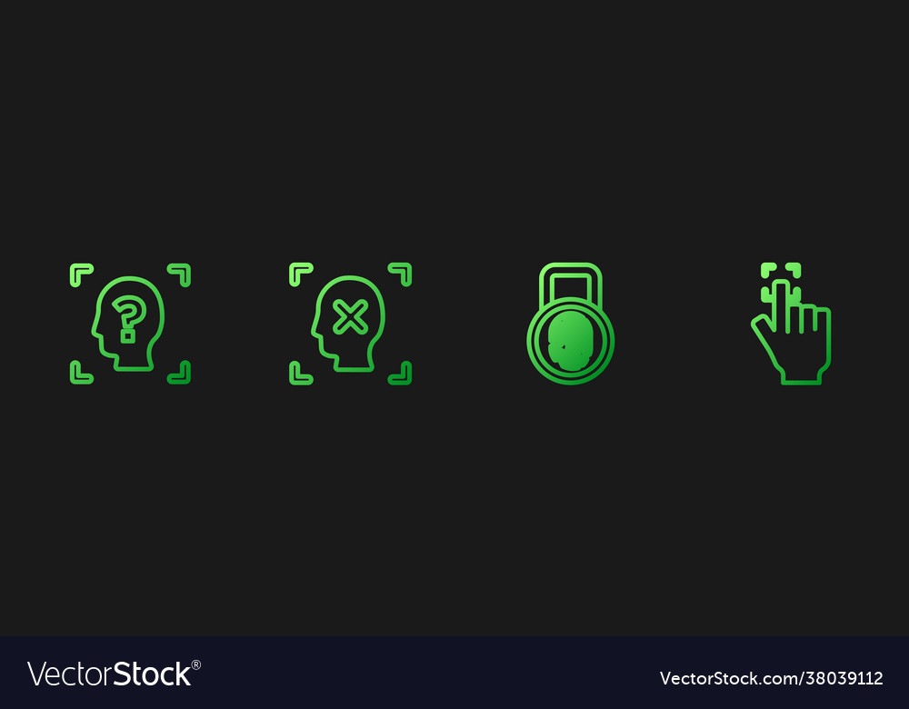 Set line fingerprint with lock face recognition vector image Set line fingerprint with lock face recognition