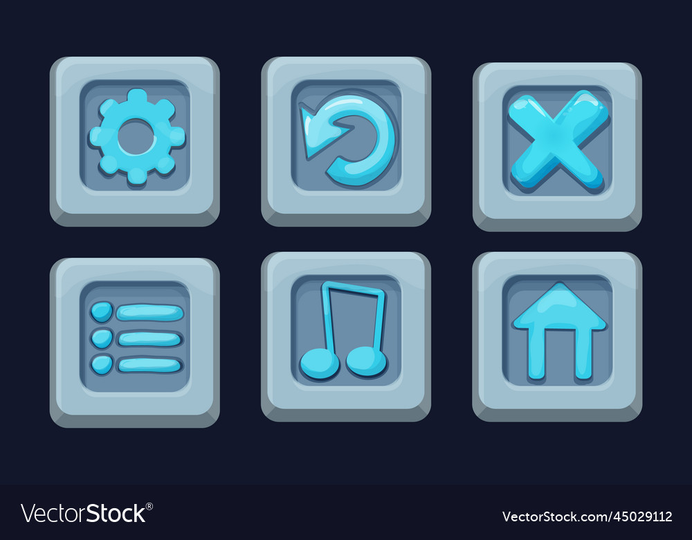Set menu ui buttons on stone block in comic vector image Set menu ui buttons on stone block in comic