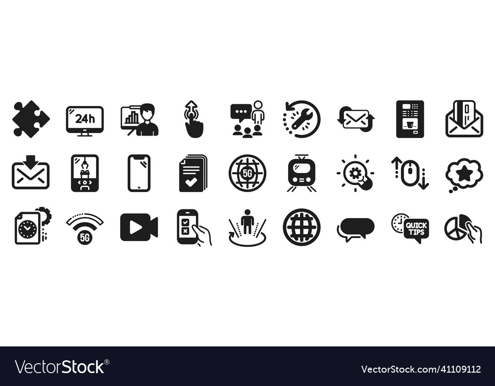 Set of technology icons such as refresh mail pie