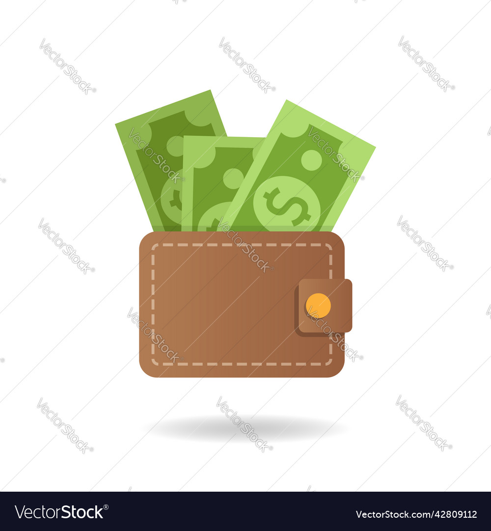 Wallet with money icon in flat style online