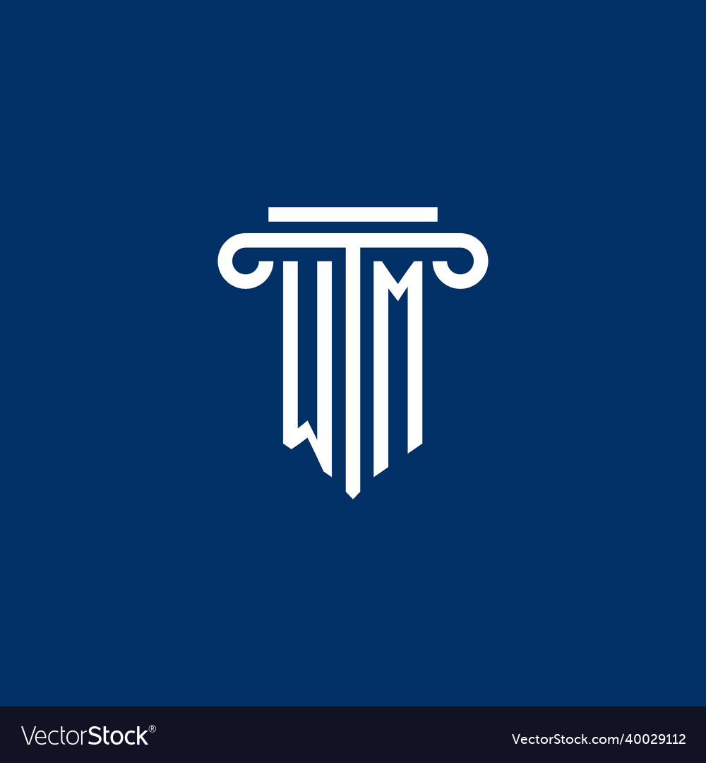 Wm initial logo monogram with simple pillar icon Vector Image Wm initial logo monogram with simple pillar icon