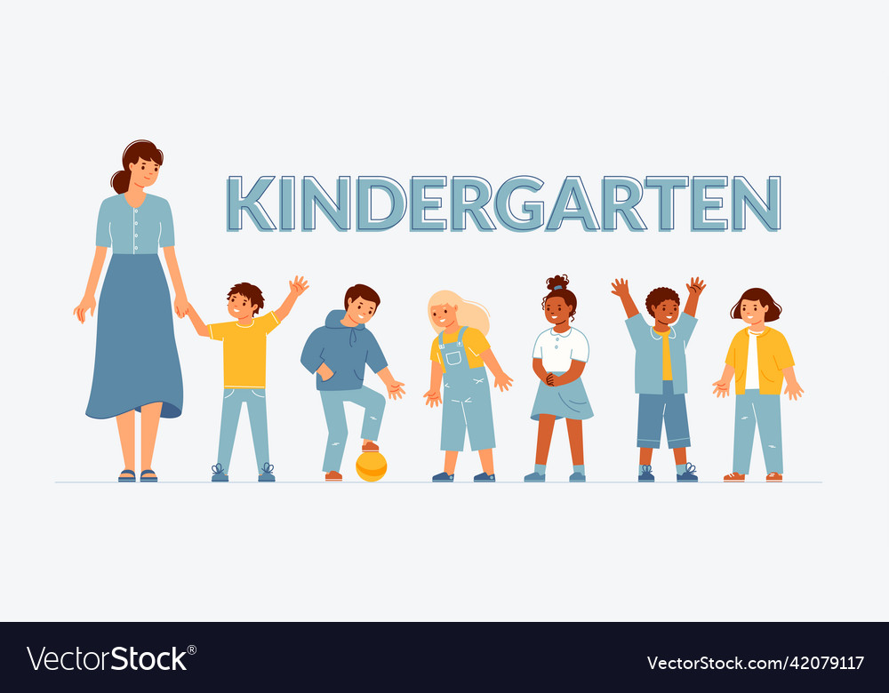 Children of kindergarten on walk Royalty Free Vector Image