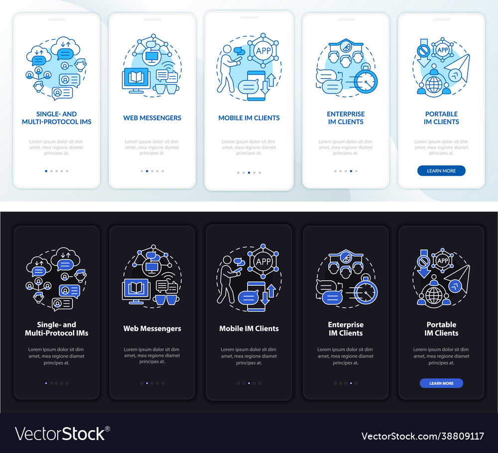 Instant messaging service onboarding mobile app vector image Instant messaging service onboarding mobile app