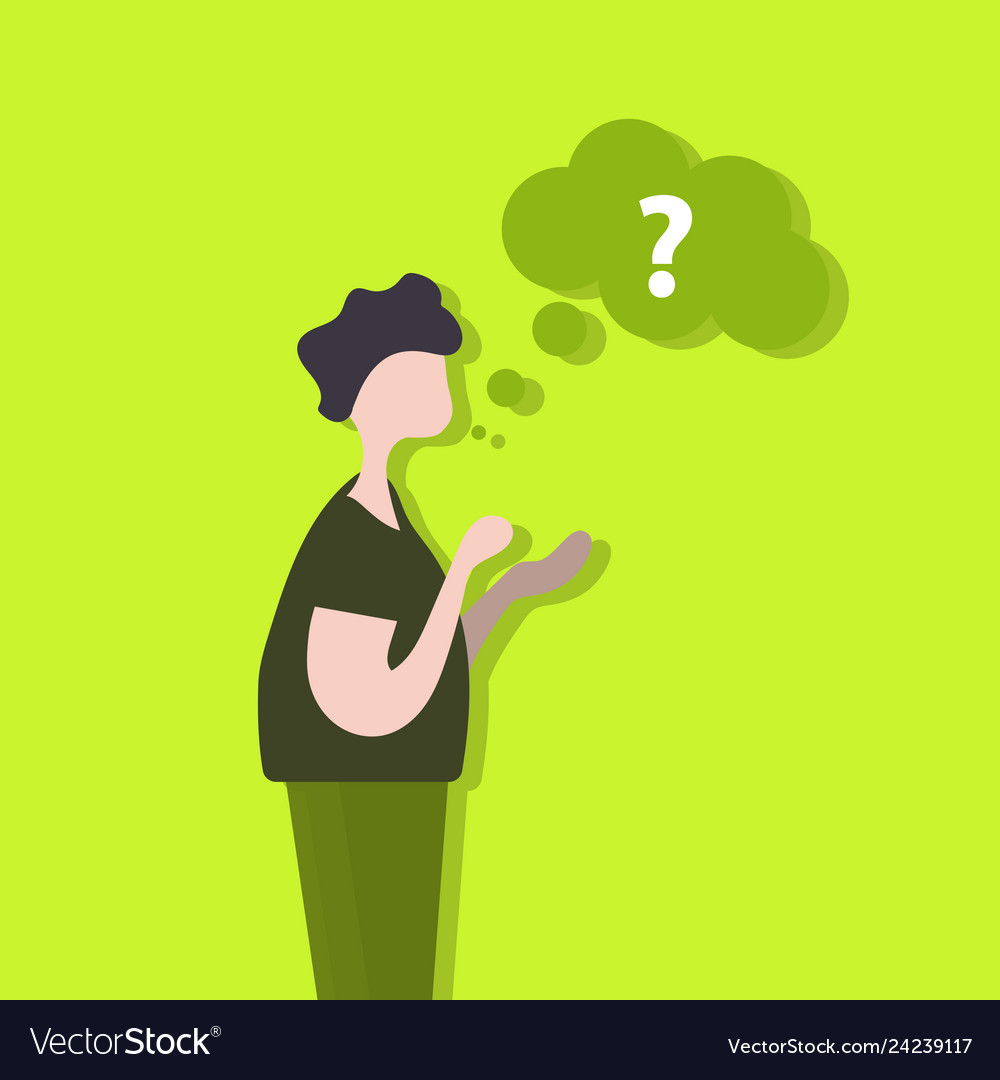 Thinking cloud with question in flat style man