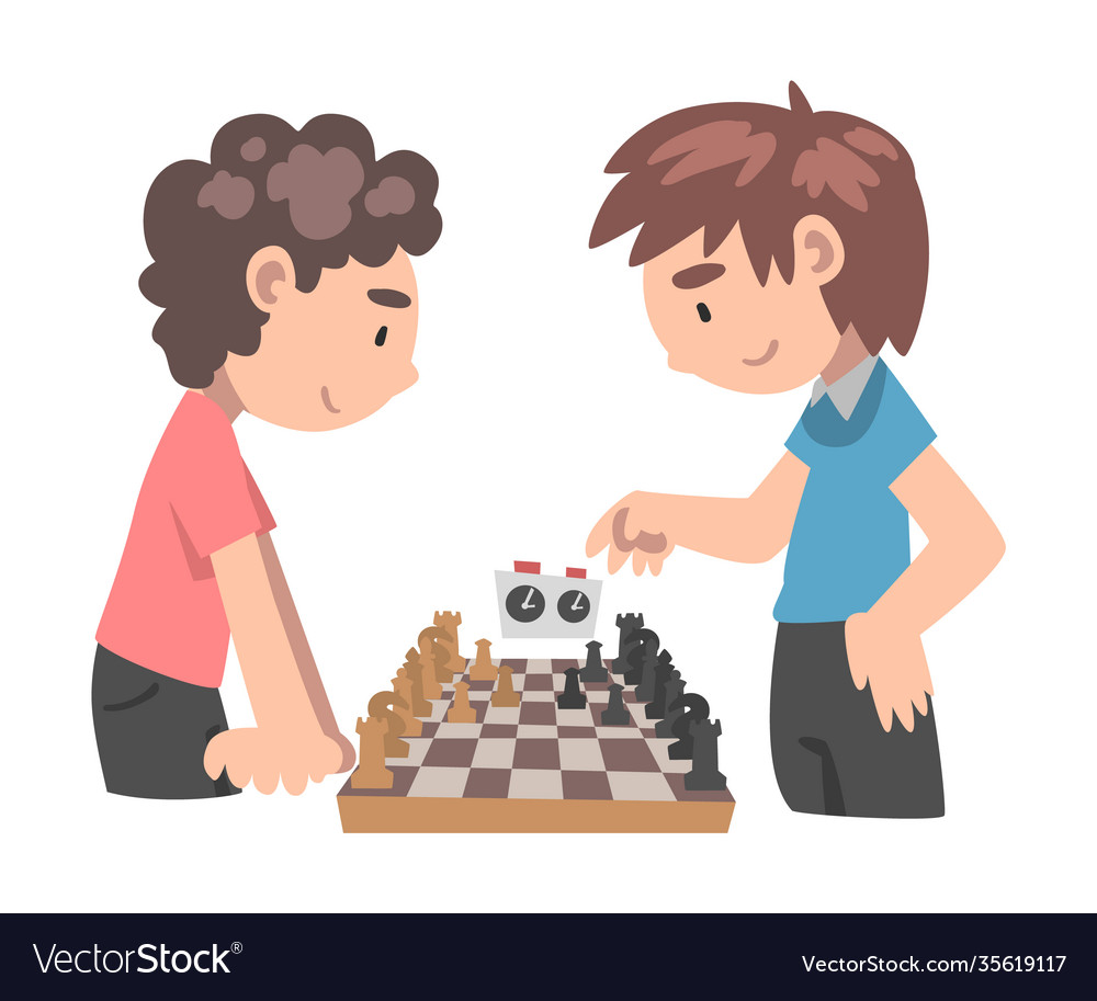 Two people plays chess online Royalty Free Vector Image