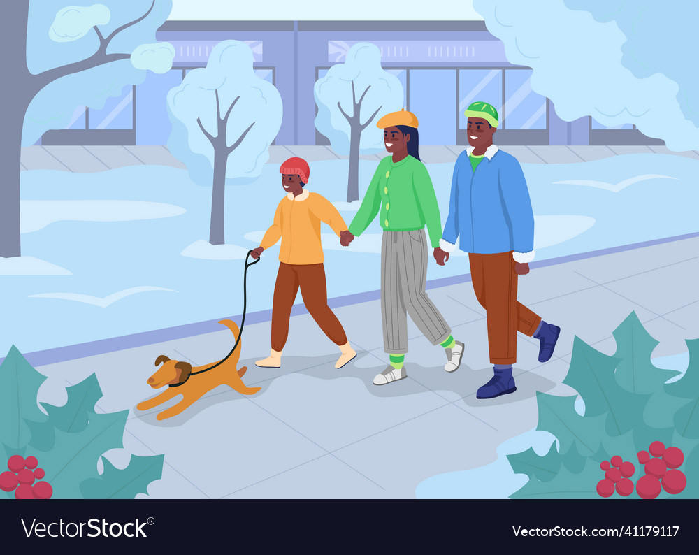 Winter walk flat color