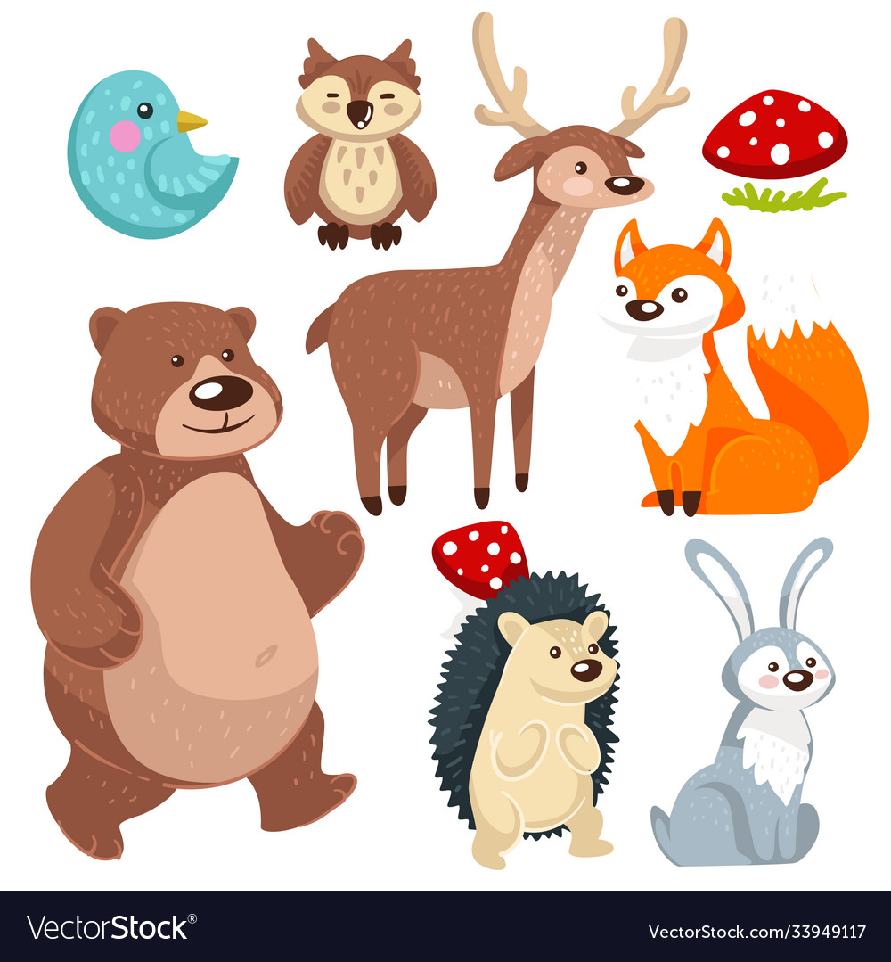 Woodland animals flora and fauna forest Royalty Free Vector